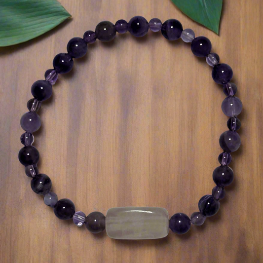 Amethyst With Rose Quartz Nugget Center Bead Bracelet