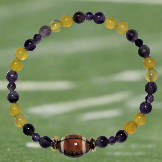 Amethyst and Yellow Agate Football Bead Bracelet