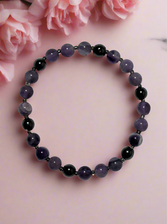 Amethyst and Gray Hematite Bracelet