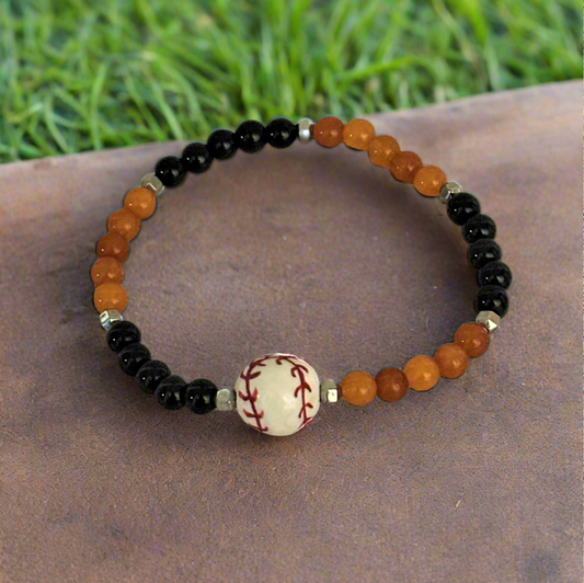 Black Jasper and Orange Quartzite Baseball Themed Bracelet ⚾