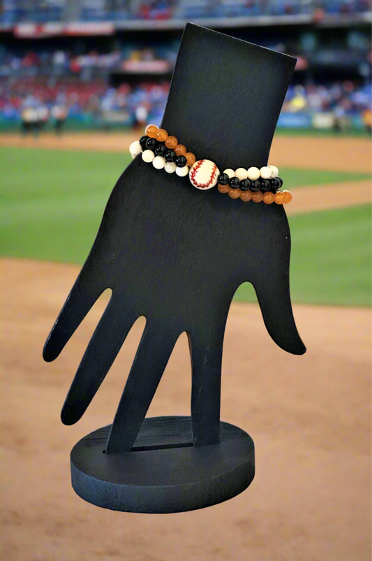 Black, Orange and White Three String Baseball Themed Baseball Bracelet ⚾⚾