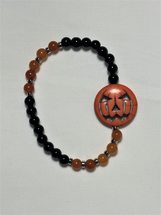 Black, Orange and Purple Bead Bracelet With 25 mm Pumpkin Center Stone