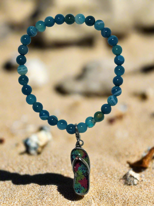 Blue Striped Agate with Flip Flop Charm Bracelet