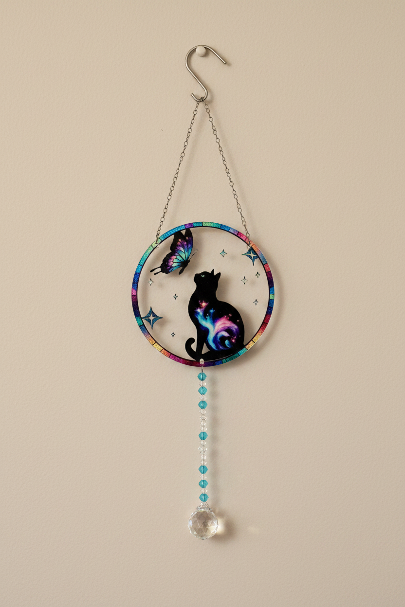 Black Cat and Butterfly Suncatcher