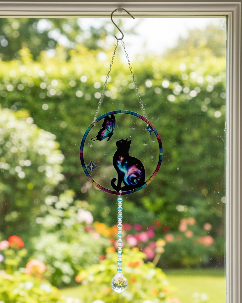 Black Cat and Butterfly Suncatcher