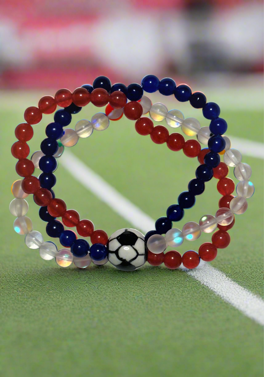 Soccer-Themed 3-Tiered Natural Stone Beaded Bracelet