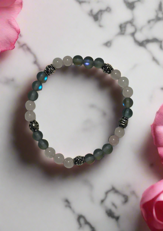 Rose Quartz and Synthetic Gray Opal Bead Bracelet