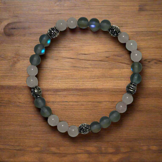 Rose Quartz and Gray Glass Opal Bead Bracelet