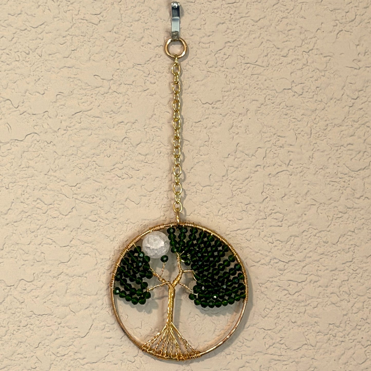 Green, White & Gold Tree of Life – 3-Inch Window/Wall Hanging