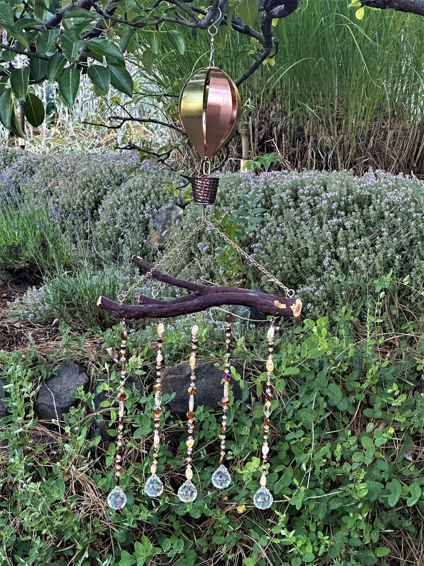Hot Air Balloon Suncatcher Mobile on Manzanita Wood