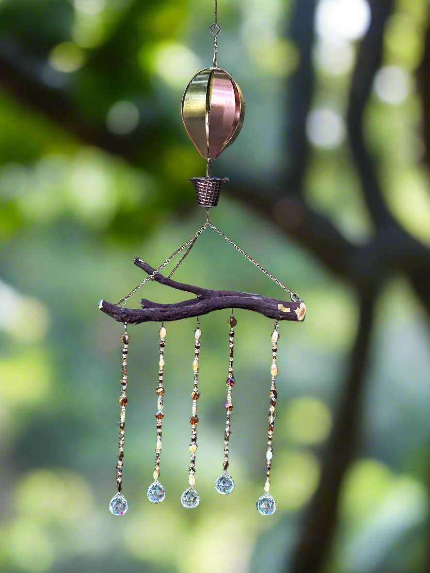 Hot Air Balloon Suncatcher Mobile on Manzanita Wood