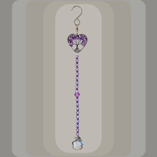 Amethyst Heart Shaped Tree of Life Suncatcher
