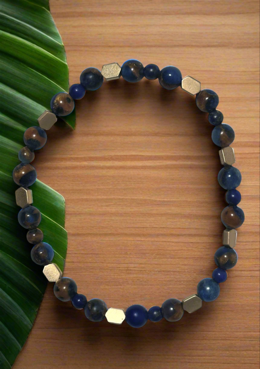 Sapphire Impression Jasper and Gold Hematite Bracelet