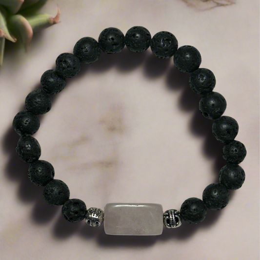 Lava Beads With Rose Quartz Center Bead Bracelet