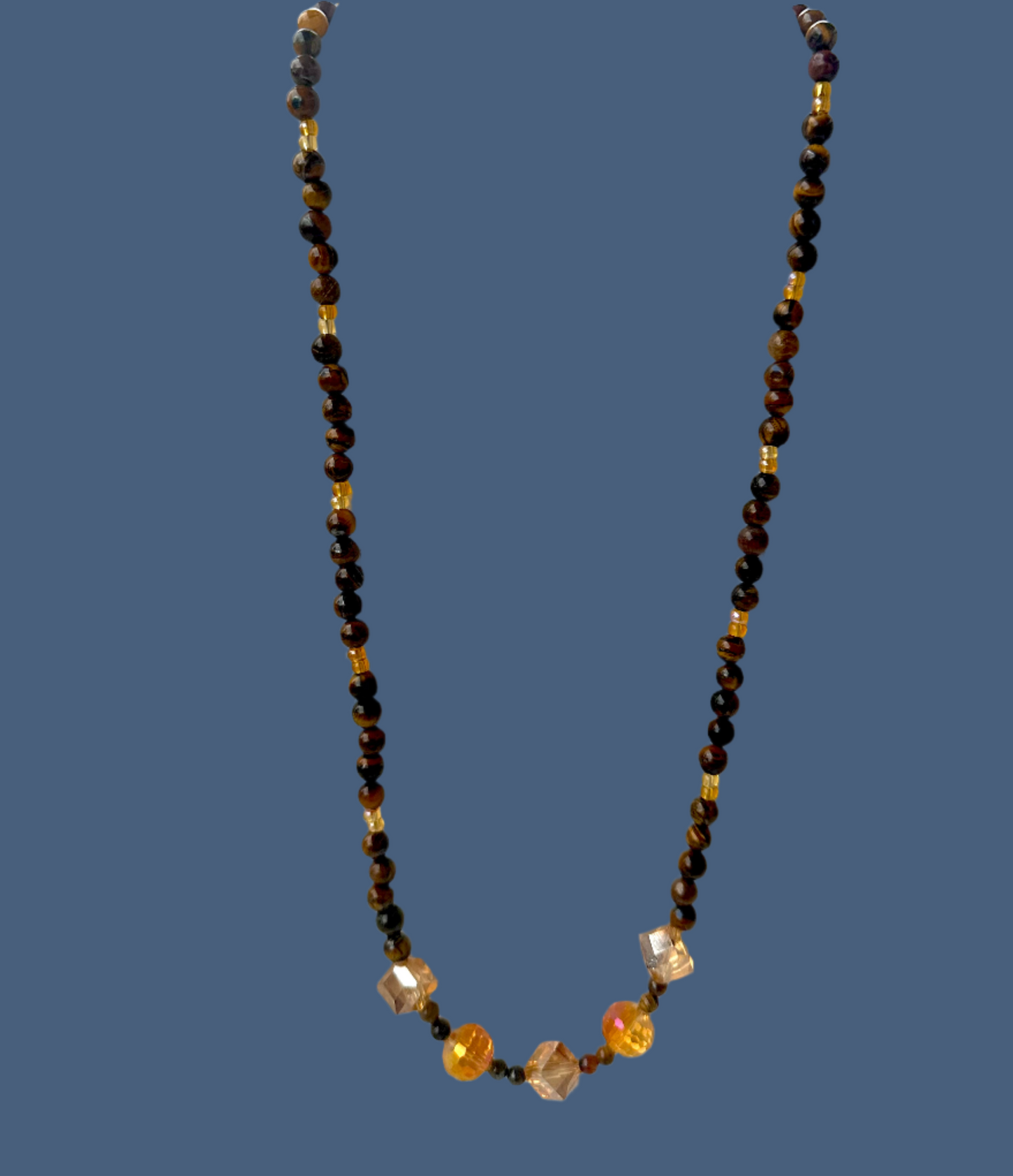 Amber Lampwork Glass and Natural Stone Yellow Tiger Eye Necklace