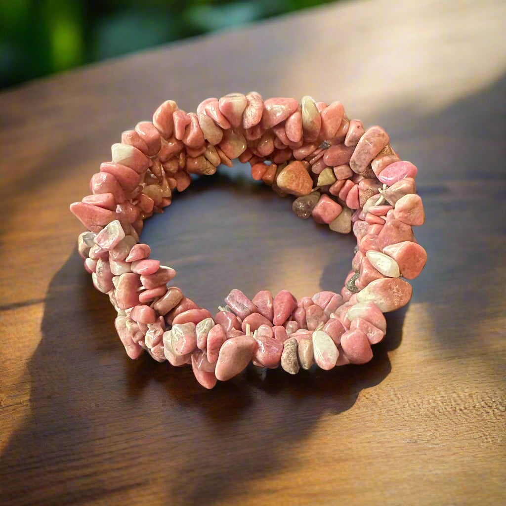 Multilayered Rhodonite Chip Bead Bracelet