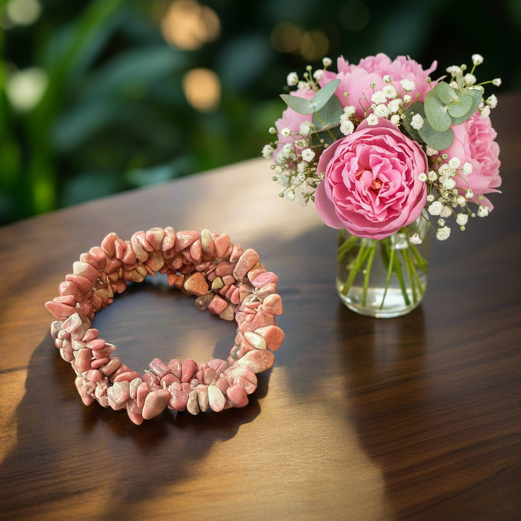 Multilayered Rhodonite Chip Bead Bracelet