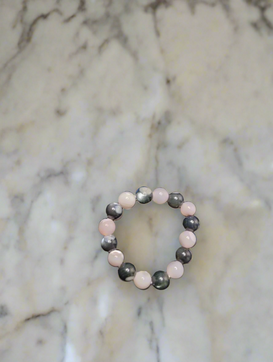 Black and Pink Mother of Pearl Stretch Ring