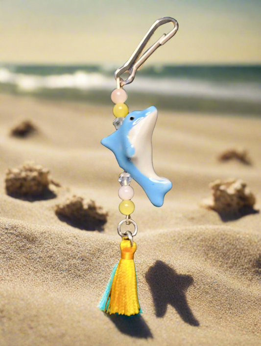 Purse/Backpack Charm With Blue Dolphin Charm