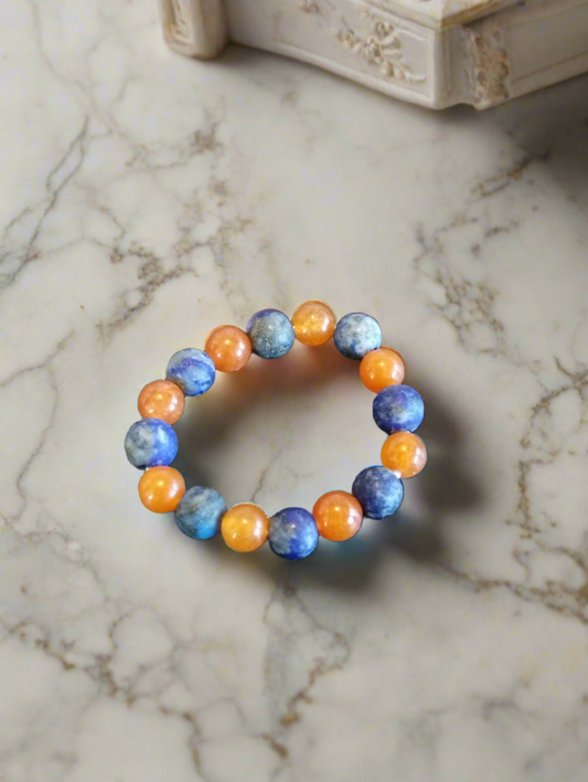Sodalite and and Orange Quartz Natural Stone Stretch Ring