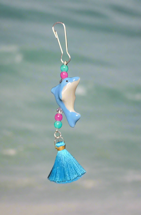 Purse/Backpack Charm With Blue Dolphin Charm