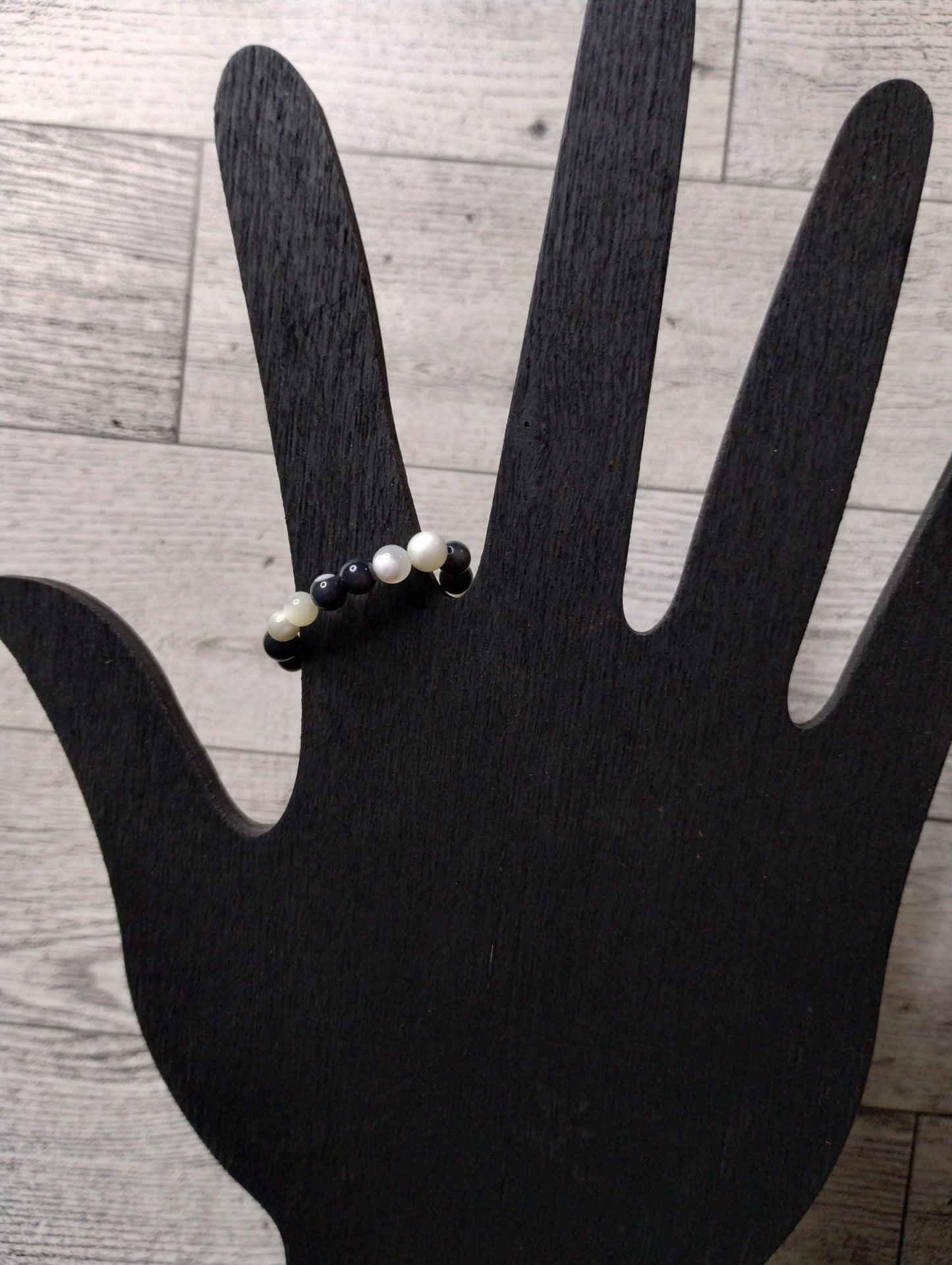 Black and White Mother of Pearl Stretch Ring