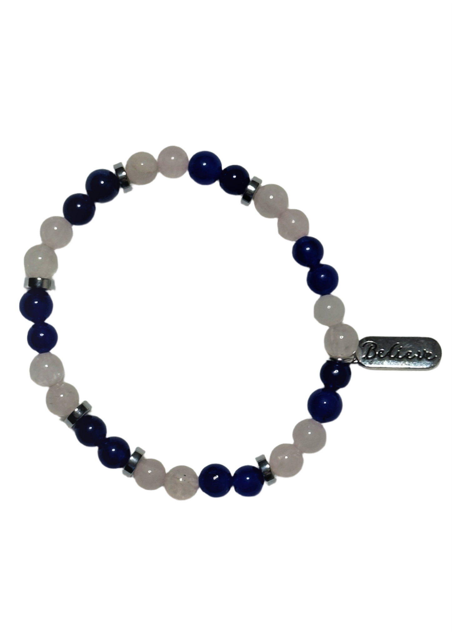 Rose Quartz and Blue Aventurine Bracelet with Believe Charm