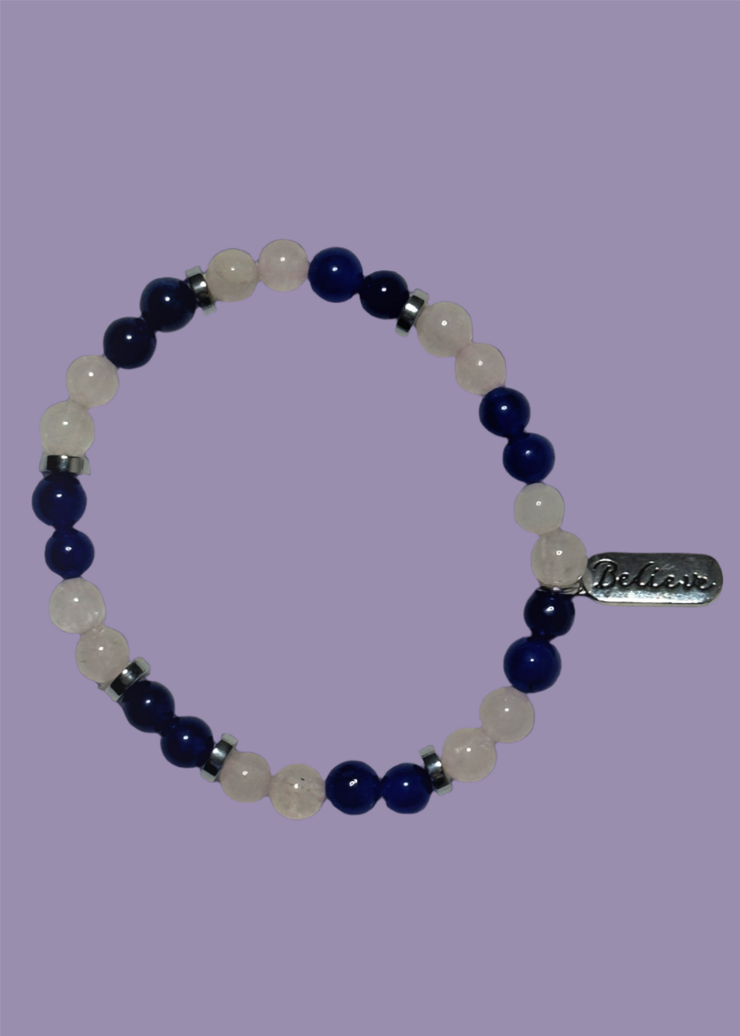 Rose Quartz and Blue Aventurine Bracelet with Believe Charm