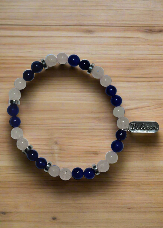 Rose Quartz and Blue Aventurine Bracelet with Believe Charm