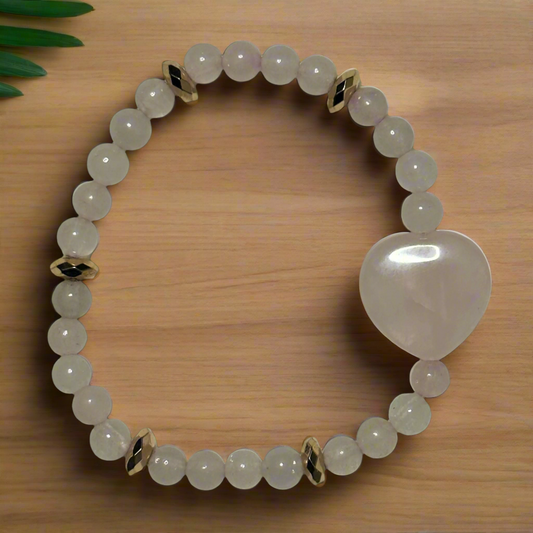 Rose Quartz and Gold Faceted Hematite Bracelet