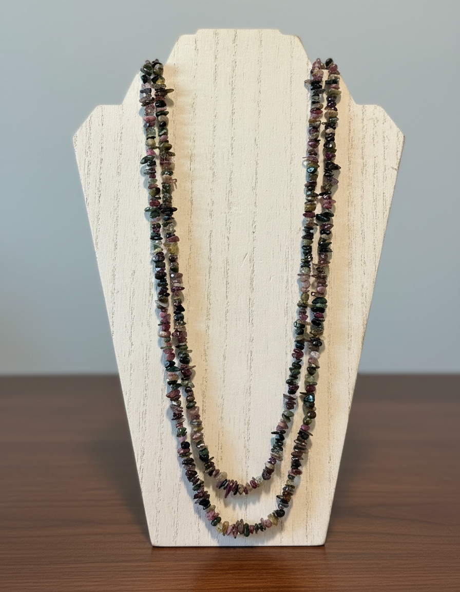 Two-Layer Colorful Tourmaline Chip Stone Necklace
