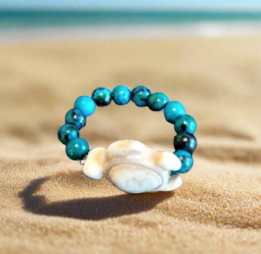 Aqua Imperial Jasper Stone Turtle Ring