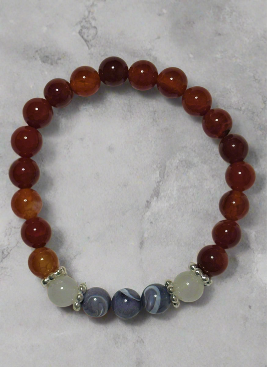 Carnelian, Gray Mother of Pearl and White Quartzite Bracelet