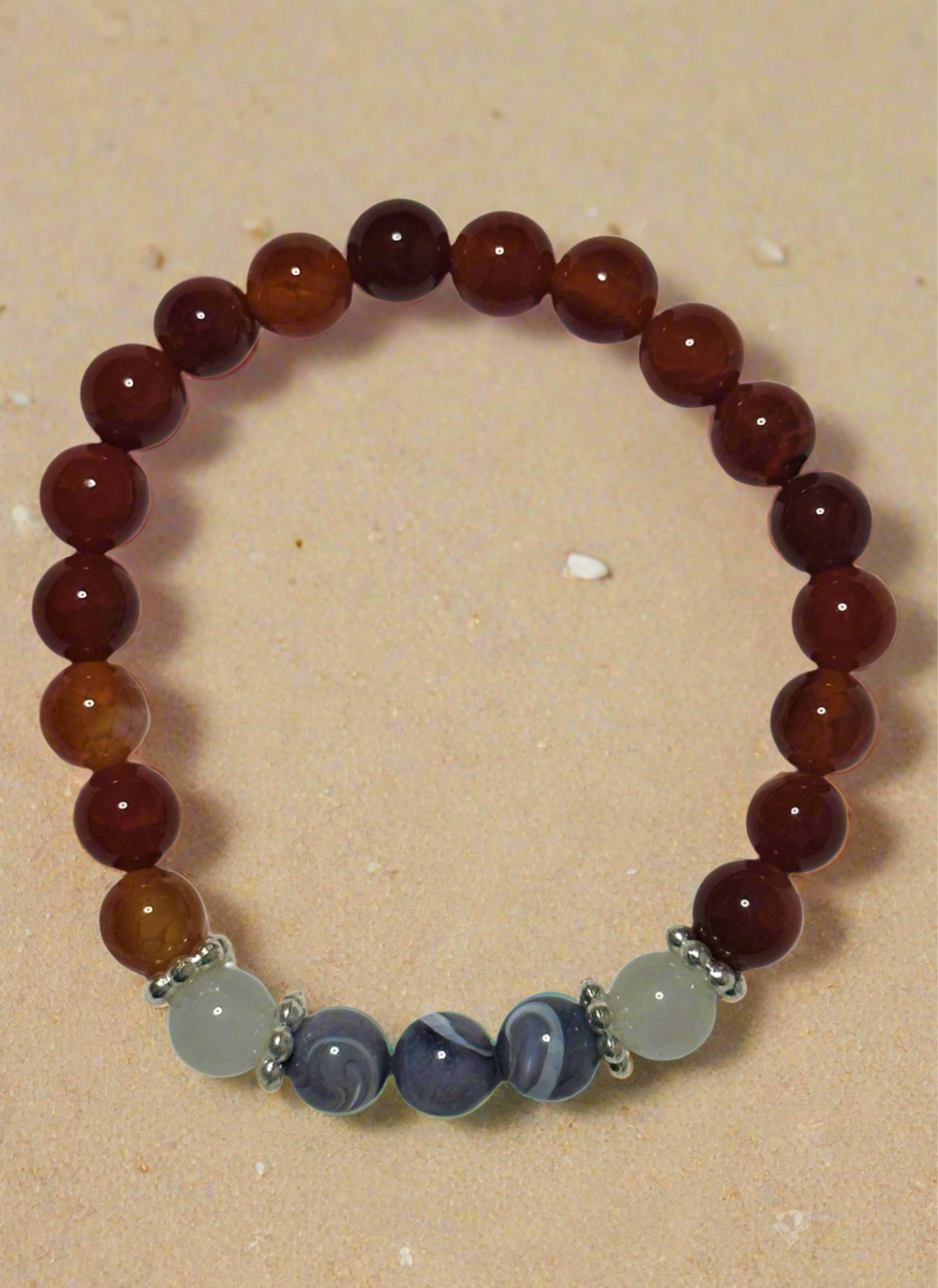 Carnelian, Gray Mother of Pearl and White Quartzite Bracelet