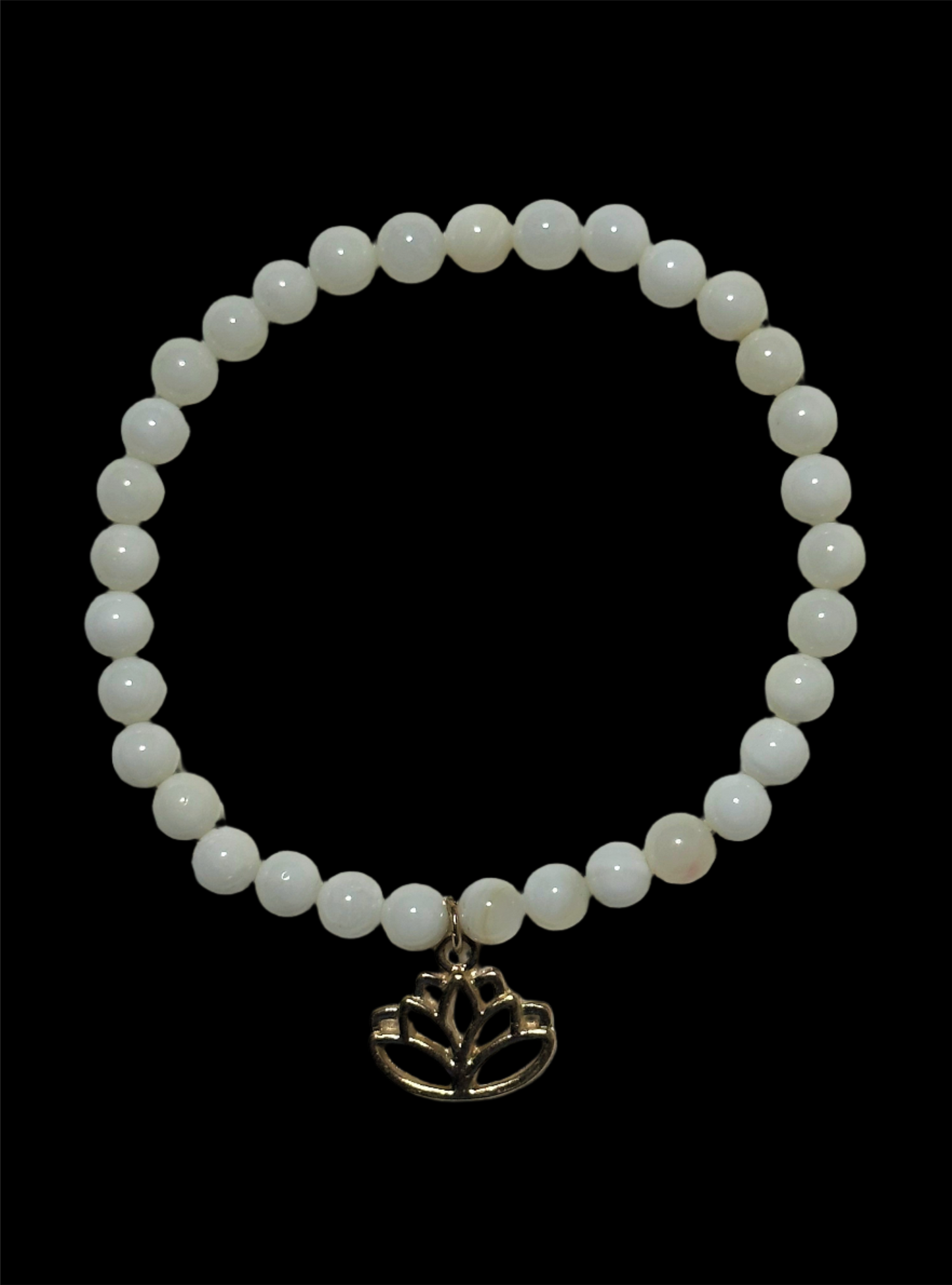 White Shell with Gold Lotus Flower Charm Bracelet