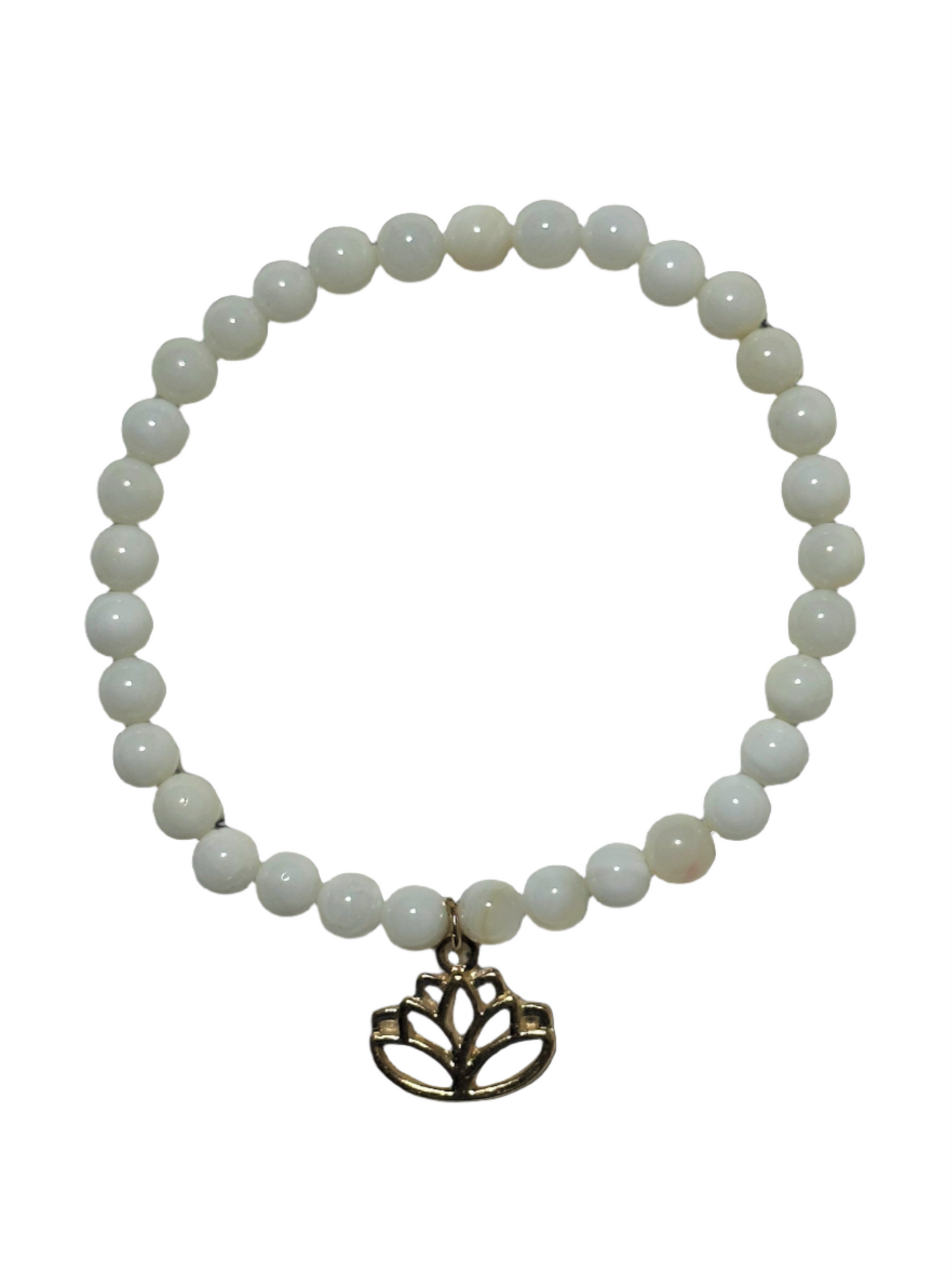 White Shell with Gold Lotus Flower Charm Bracelet