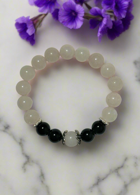 White Quartzite and Black Jasper Bracelet