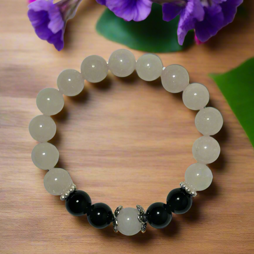 White Quartzite and Black Jasper Bracelet